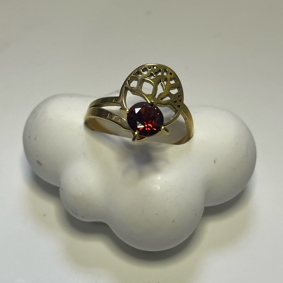 NWT Women's tree of life ring, gold-plated stainless steel red zirconia size 7.5 - Picture 5 of 17